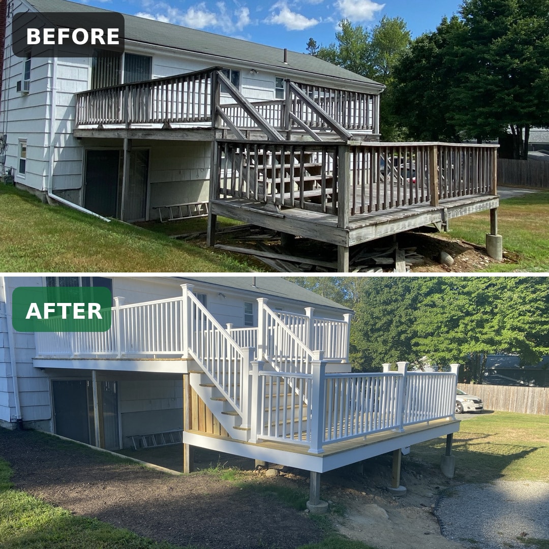 Before and after deck renovation in Bridgewater, MA by Boston J's Roofing & Construction